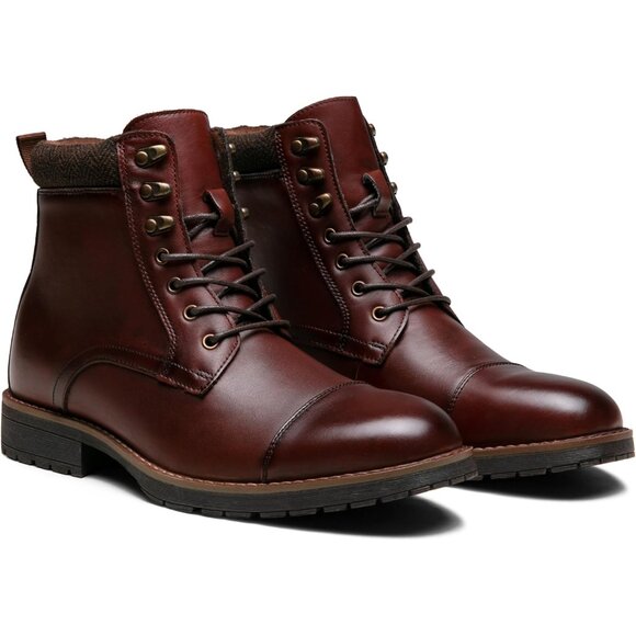 ⚡Men's Genuine Leather Winered Lace Up Casual Boots Zipper Fashion Chukka Boot - Picture 3 of 8